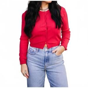 NEW DELUC shrunken crewneck cardigan in red